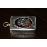Victorian plated vesta case with simulated tortoiseshell, oval cartouche, hinged back (slight