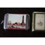 Early 20th century chromed celluloid and Morocco leather 'Blackpool' vesta case