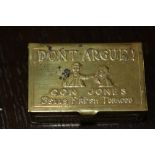 Early 20th century Canadian embossed brass advertising vesta case, by Caron Brothers, Montreal,