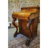 Victorian figured walnut Piano front Action rise davenport, the hinged top revealing stationery