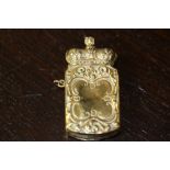 Victorian embossed brass vesta case with cassock lid (dented)