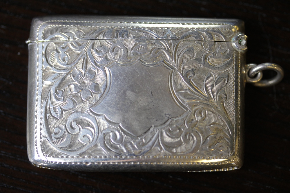 Edward VII silver vesta case of 'Landscape Orientation', curved body bright cut engraved with leaf - Image 2 of 3