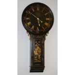 Important 18th Century black lacquered Chinoiserie cased Act of Parliament or Tavern clock by