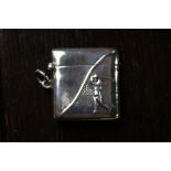 Early 20th Century American silver 'Golfer' vesta case of small size, possibly Gorham, embossed to