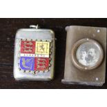 Two 'Edward VII' vesta cases - plated with enamelled armorial and pressed horn set with circular