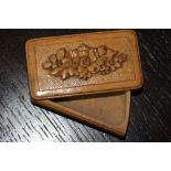 19th Century continental sycamore rectangular vesta case with floral relief carving and faux