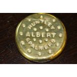 Early 20th century brass Huntley & Palmers Albert Biscuit vesta case, stamped 'made in Vienna'