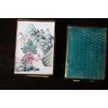 Gilt metal and turquoise guilloche enamel match book holder (containing Grand Metropolitan Hotels