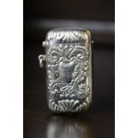 Early 20th Century American silver vesta case of large size, possible Gorham, embossed with leaf