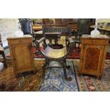 Pair of early 20th Century French amboyna, mahogany and satinwood banded bedside cupboards, each