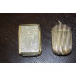 Late Victorian plated vesta case, engraved with leaf scrolls and stamped with maker's mark 'FD'