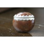 Late Victorian white metal mounted brown leather ovoid vesta case