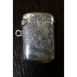 Late Victorian silver vesta case, engraved leaf scrolls Birmingham 1899, 19 grams