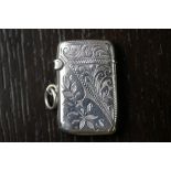 Edward VII silver vesta case by W.H.L., leaf scroll engraving, Birmingham 1902