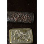 Two 19th Century metal vesta cases - one brass lid embossed with deer, the other cast metal with