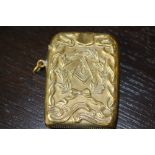 Late Victorian embossed brass Masonic vesta case