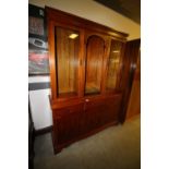 Yew wood finish display cabinet