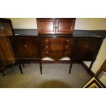 Mahogany twin pedestal dining table, six chairs & matching sideboard