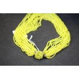 Yellow glass bead multi-strand necklace