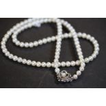 Pearl necklace with silver floral clasp