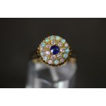 18ct Gold Opal/Sapphire & Diamond cluster ring size P 4.9g