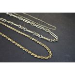 Silver gilt necklace & 2 gold coloured metal chains