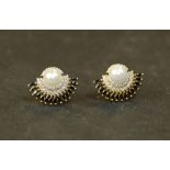 Pair of gilt metal simulated pearl & stone earrings