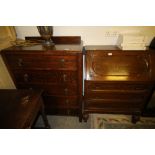 1930s oak bureau and chest of drawers