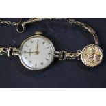 Ladies Vertex 9ct gold wristwatch with St. Christopher charm - gross 18g