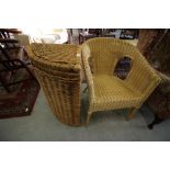 Wicker work chair and linen basket