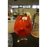 Orange 1970's glass vase with ceramic cat