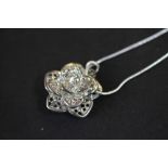 Filigree silver rose pendant & chain