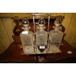 C19th silver plated decanter stand & decanters