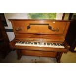 Edwardian German walnut overstrung piano by Max Neumeyer, Berlin. with Brass candle sconces -