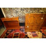 Yew wood bookcase and TV cabinet