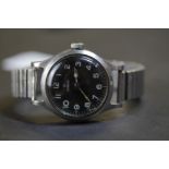 1960's gents Omega stainless steel cased wristwatch, possibly RAF Military issue, black dial with