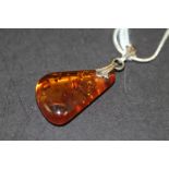 Amber & silver pendant & chain