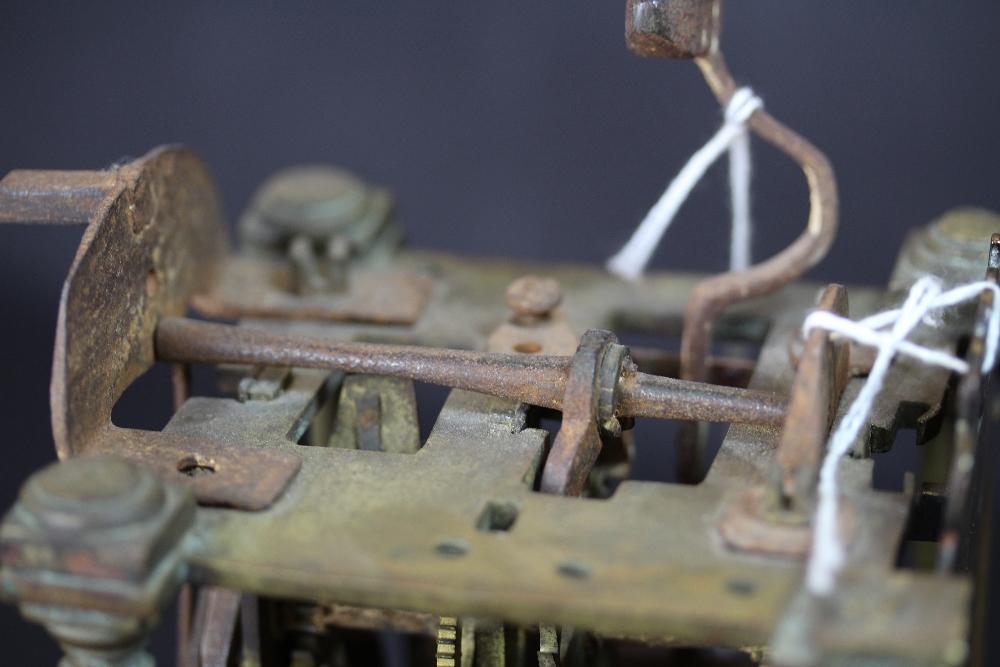 Early 18th Century brass Lantern Clock mechanism, retaining face but lacking hand, bell and sides, - Image 4 of 9