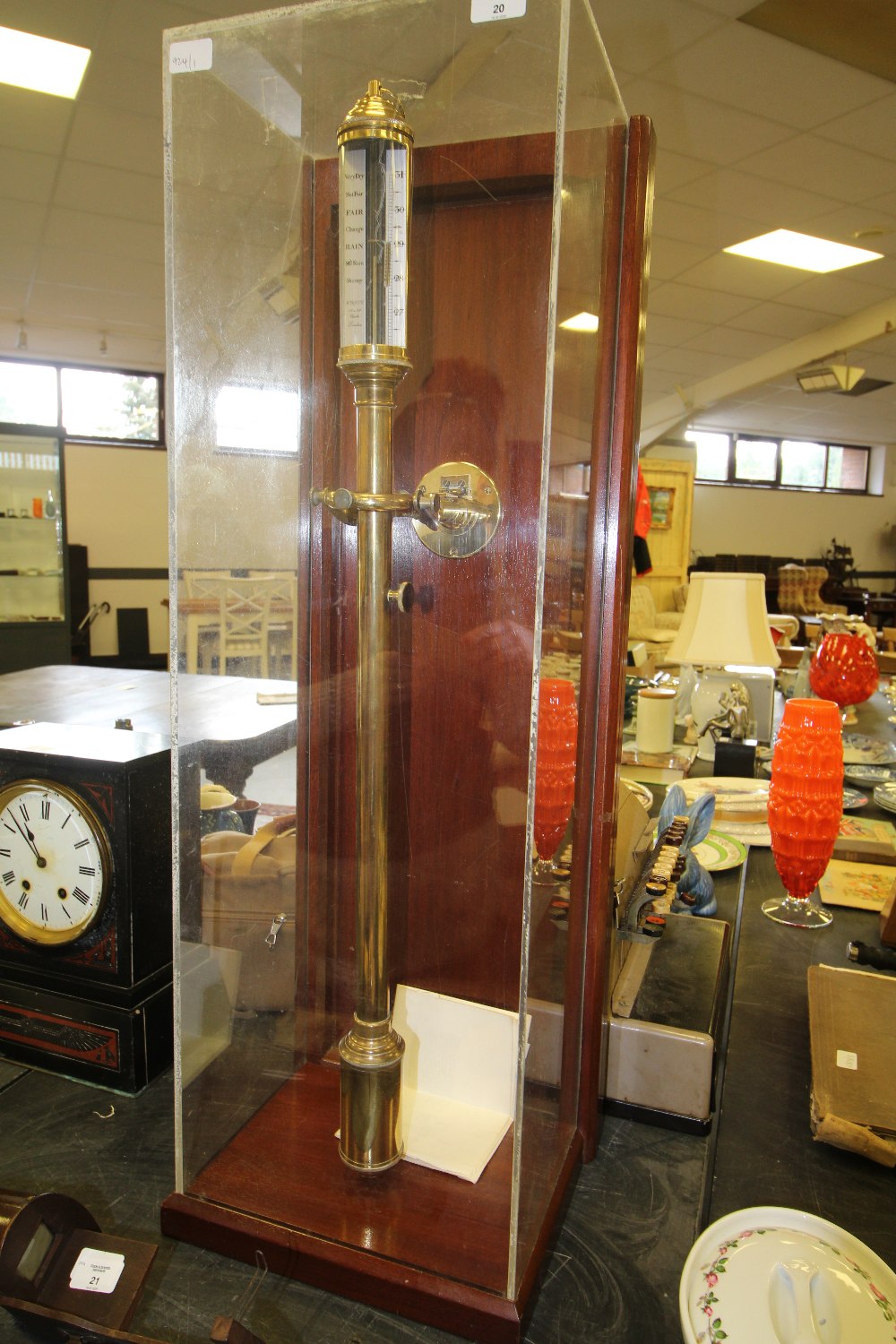 Dejoka brass ship's barometer with Gimbal & display case