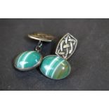 Pair of 'Iona' silver & green agate cabochon cufflinks