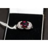 9ct white gold garnet & diamond ring