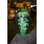 Victorian green glass dump weight - sulphide Inclusion