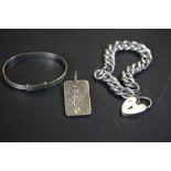 Silver bracelet, bangle & ingot pendant 61.5g