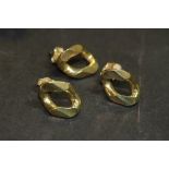 3 curb link earrings - marked 9ct to butterfly clasps