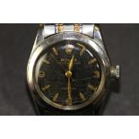 1950's gents Rolex Oyster Speedking Precision stainless steel wristwatch, black dial with gilt