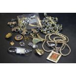 Enamel Horse & Pony Club brooch, jade brooch, diamante vintage brooch, Novoris watch etc