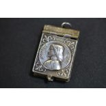 White metal Jehanne D'Arc book charm with miniature photographs