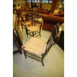 3 19th century ebonised rattan seated chairs