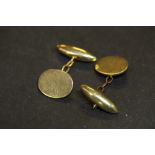 Pair of late Victorian gents 15ct gold cufflinks, with plain oval faces, weight 14.5 grams