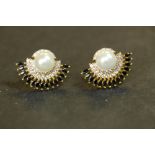 Pair of gilt metal simulated pearl & stone earrings